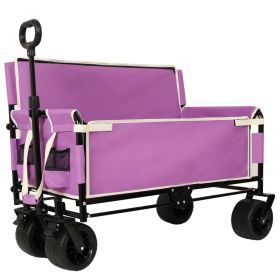 3-in-1 Convertible Folding Wagon Cart with Bench Seat & Storage - 500lbs Heavy-Duty Utility Wagon, 180L Capacity All-Terrain Wheels for Camping,