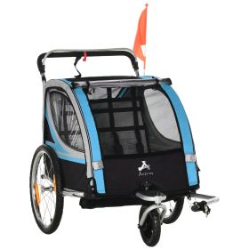 2-in-1 Double Baby Jogging Stroller, Bike Trailer for Kids & Toddlers with Handbrake, 5 Point Harness, Waterproof Cover, Storage Bag, Safety Flag