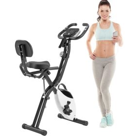 Folding Exercise Bike, Fitness Upright and Recumbent X-Bike with 16-Level Adjustable Resistance, Arm Bands and Backrest (Option: White)