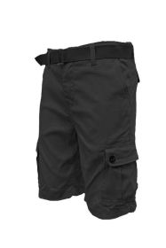 Weiv Mens Belted Cargo Shorts Pockets and Belt (Color: BLACK, size: 38)