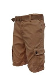 Weiv Mens Belted Cargo Shorts Pockets and Belt (Color: Mocha, size: 34)