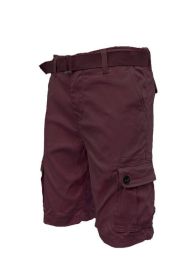 Weiv Mens Belted Cargo Shorts Pockets and Belt (Color: Burgundy, size: 30)