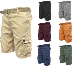 Weiv Mens Belted Cargo Shorts Pockets and Belt (Color: Dark Grey, size: 30)