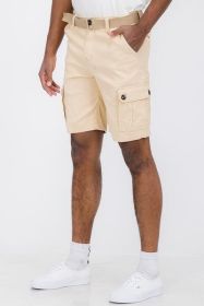 Weiv Mens Belted Cargo Shorts Pockets and Belt (Color: Khaki, size: 34)